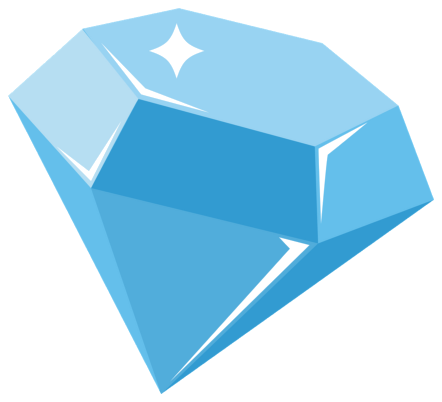 A large cut diamond drawn in flat blue tones, with a bright white sparkle glinting off its top facet.