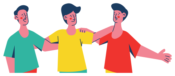 Illustration of three friends standing together with arms around each other