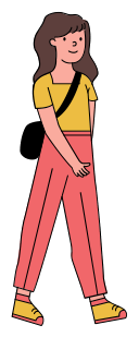 Illustration of a student walking outdoors with a shoulder bag