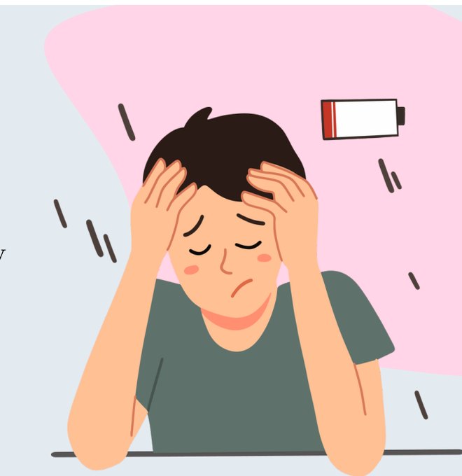 Illustration of a student holding their head, feeling overwhelmed before an exam
